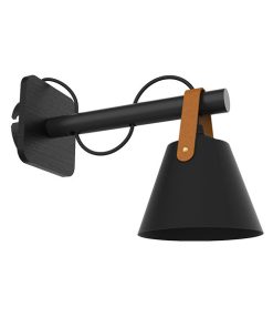 IM1 LAMPARA APLIQUE T/CAMPANA PLASTICO NEGRO C/FONDO AÑEJADO DETALLE T/CUERO 26803B-BK 1L E27 (CH)