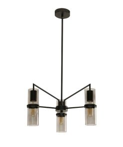 IM1 LAMPARA SUSPENDIDA NEGRA VIDRIO CILÍNDRICO AHUMADO 26713A-3H 3L E27